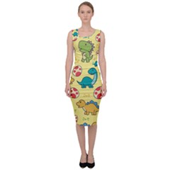 Seamless Pattern With Cute Dinosaurs Character Sleeveless Pencil Dress