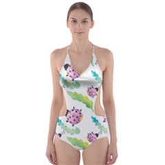 Watercolor Pattern With Lady Bug Cut-out One Piece Swimsuit by Vaneshart