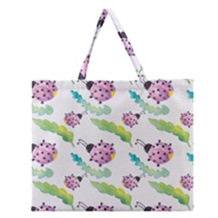 Watercolor Pattern With Lady Bug Zipper Large Tote Bag