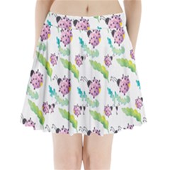 Watercolor Pattern With Lady Bug Pleated Mini Skirt