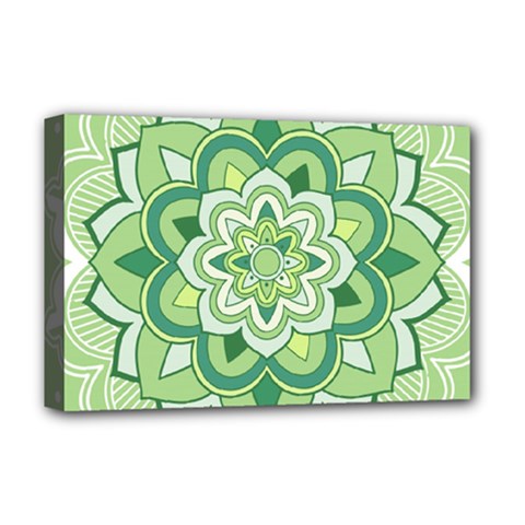 Floral-green-mandala-white Deluxe Canvas 18  X 12  (stretched) by Vaneshart