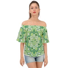 Floral-green-mandala-white Off Shoulder Short Sleeve Top by Vaneshart