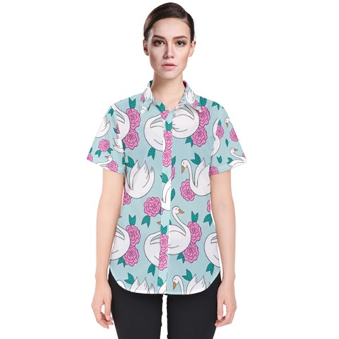 Classy-swan-pattern Women s Short Sleeve Shirt by Vaneshart