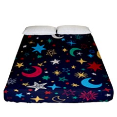 Colorful-background-moons-stars Fitted Sheet (california King Size) by Vaneshart