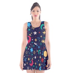 Colorful-background-moons-stars Scoop Neck Skater Dress by Vaneshart