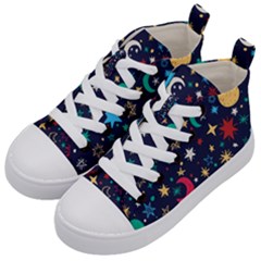 Colorful-background-moons-stars Kids  Mid-top Canvas Sneakers by Vaneshart