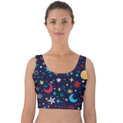 Colorful-background-moons-stars Velvet Crop Top by Vaneshart