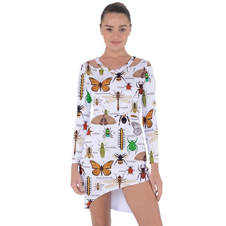 Insects seamless pattern Asymmetric Cut-Out Shift Dress