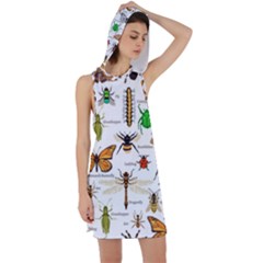 Insects Seamless Pattern Racer Back Hoodie Dress