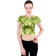 Seamless pattern with green leaves Crew Neck Crop Top