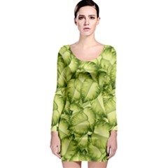 Seamless pattern with green leaves Long Sleeve Bodycon Dress