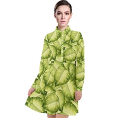 Seamless pattern with green leaves Long Sleeve Chiffon Shirt Dress