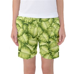 Seamless pattern with green leaves Women s Basketball Shorts