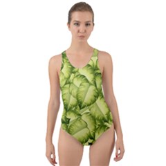 Seamless pattern with green leaves Cut-Out Back One Piece Swimsuit