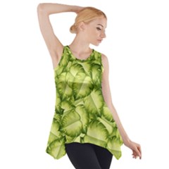 Seamless pattern with green leaves Side Drop Tank Tunic