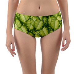 Seamless pattern with green leaves Reversible Mid-Waist Bikini Bottoms