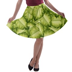 Seamless pattern with green leaves A-line Skater Skirt