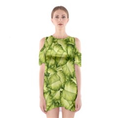 Seamless pattern with green leaves Shoulder Cutout One Piece Dress