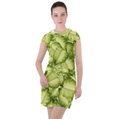 Seamless pattern with green leaves Drawstring Hooded Dress