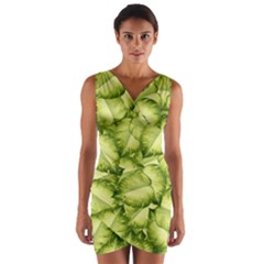 Seamless Pattern With Green Leaves Wrap Front Bodycon Dress
