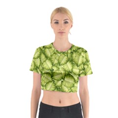 Seamless pattern with green leaves Cotton Crop Top