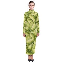 Seamless pattern with green leaves Turtleneck Maxi Dress