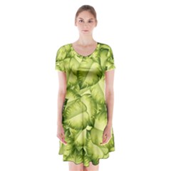 Seamless pattern with green leaves Short Sleeve V-neck Flare Dress