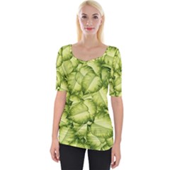 Seamless pattern with green leaves Wide Neckline Tee