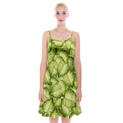 Seamless pattern with green leaves Spaghetti Strap Velvet Dress