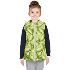 Seamless pattern with green leaves Kids  Hooded Puffer Vest