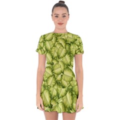 Seamless pattern with green leaves Drop Hem Mini Chiffon Dress