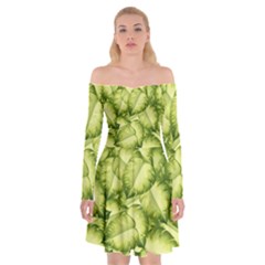 Seamless pattern with green leaves Off Shoulder Skater Dress