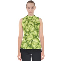 Seamless pattern with green leaves Mock Neck Shell Top