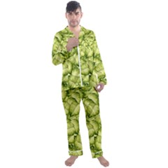 Seamless pattern with green leaves Men s Long Sleeve Satin Pyjamas Set