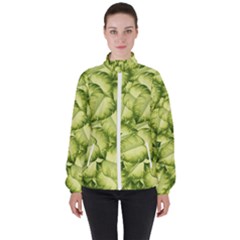 Seamless pattern with green leaves Women s High Neck Windbreaker