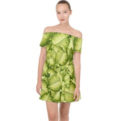 Seamless pattern with green leaves Off Shoulder Chiffon Dress