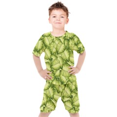 Seamless pattern with green leaves Kids  Tee and Shorts Set