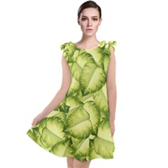 Seamless pattern with green leaves Tie Up Tunic Dress