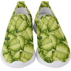 Seamless pattern with green leaves Kids  Slip On Sneakers