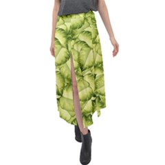 Seamless pattern with green leaves Velour Split Maxi Skirt