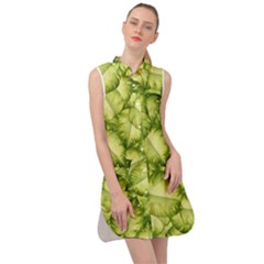 Seamless pattern with green leaves Sleeveless Shirt Dress