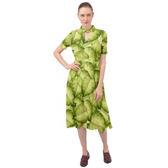 Seamless pattern with green leaves Keyhole Neckline Chiffon Dress