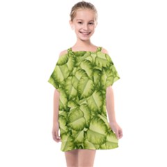 Seamless pattern with green leaves Kids  One Piece Chiffon Dress