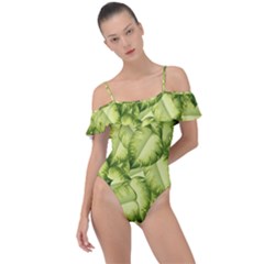 Seamless pattern with green leaves Frill Detail One Piece Swimsuit