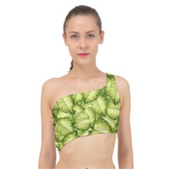 Seamless pattern with green leaves Spliced Up Bikini Top 