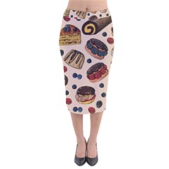 Seamless-pattern-with-sweet-cakes-berries Velvet Midi Pencil Skirt