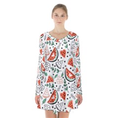 Seamless-vector-pattern-with-watermelons-mint Long Sleeve Velvet V-neck Dress