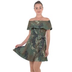 Camouflage-splatters-background Off Shoulder Velour Dress by Vaneshart