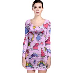 Fashion Patch Set Long Sleeve Bodycon Dress