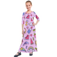Fashion Patch Set Kids  Quarter Sleeve Maxi Dress by Vaneshart